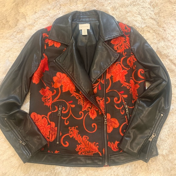 Chico’s embroidered moto jacket, size 0. Red floral embroidery. Like new! - Picture 4 of 7